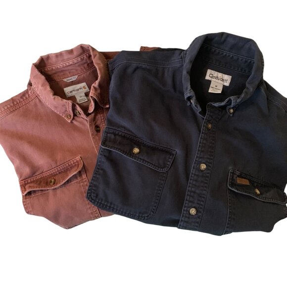 Carhartt Mens Lot of 2 Shirts Original Fit Button-Up Long Sleeve Size M Navy Red - Picture 15 of 16